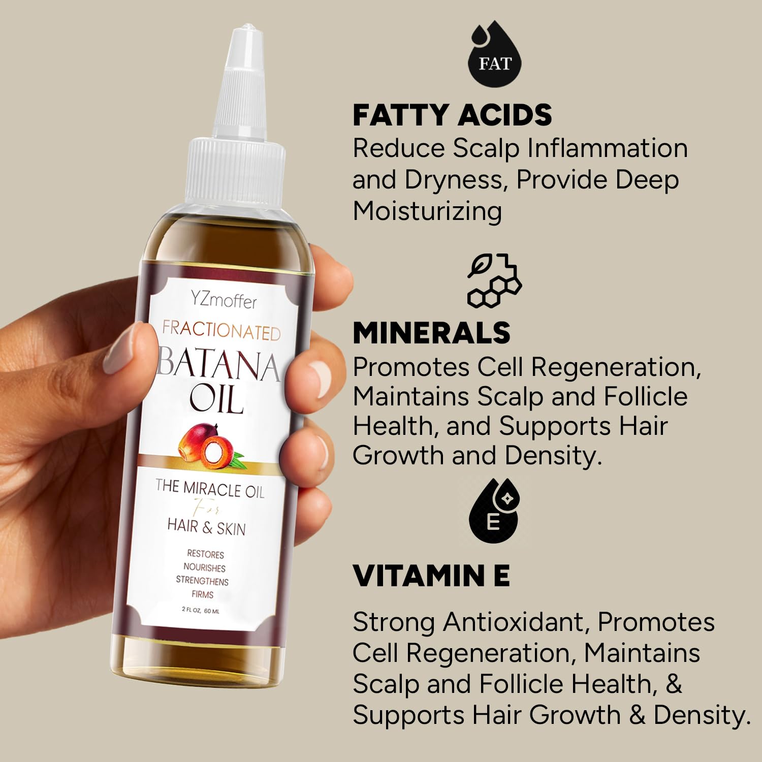 YZmoffer Fractionated Batana Oil for Hair & Scalp Care - Miracle Oil with Microneedle Derma Roller, Nourishing Hair Oil for Dry Damaged Hair, Strengthens & Restores Shine, Hair & Skin Oil 2 Fl Oz - Image 4