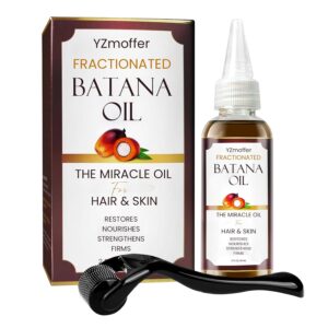 YZmoffer Fractionated Batana Oil for Hair & Scalp Care - Miracle Oil with Microneedle Derma Roller, Nourishing Hair Oil for Dry Damaged Hair, Strengthens & Restores Shine, Hair & Skin Oil 2 Fl Oz