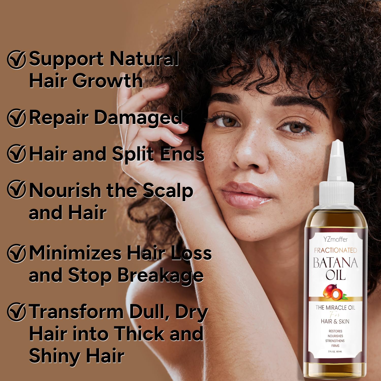 YZmoffer Fractionated Batana Oil for Hair & Scalp Care - Miracle Oil with Microneedle Derma Roller, Nourishing Hair Oil for Dry Damaged Hair, Strengthens & Restores Shine, Hair & Skin Oil 2 Fl Oz - Image 5