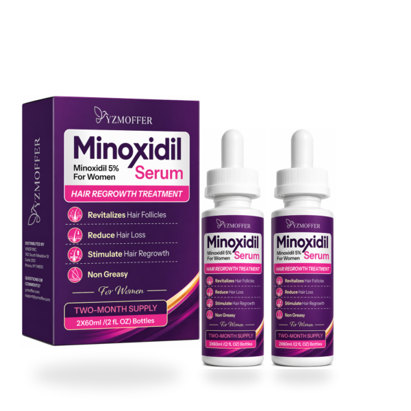 Minoxidil 5% Hair Regrowth Treatment for Women, Topical Serum Drops for Thinning Hair, Revitalizes Hair Follicles, Reduces Hair Loss, Non-Greasy Liquid Formula, 2-Month Supply