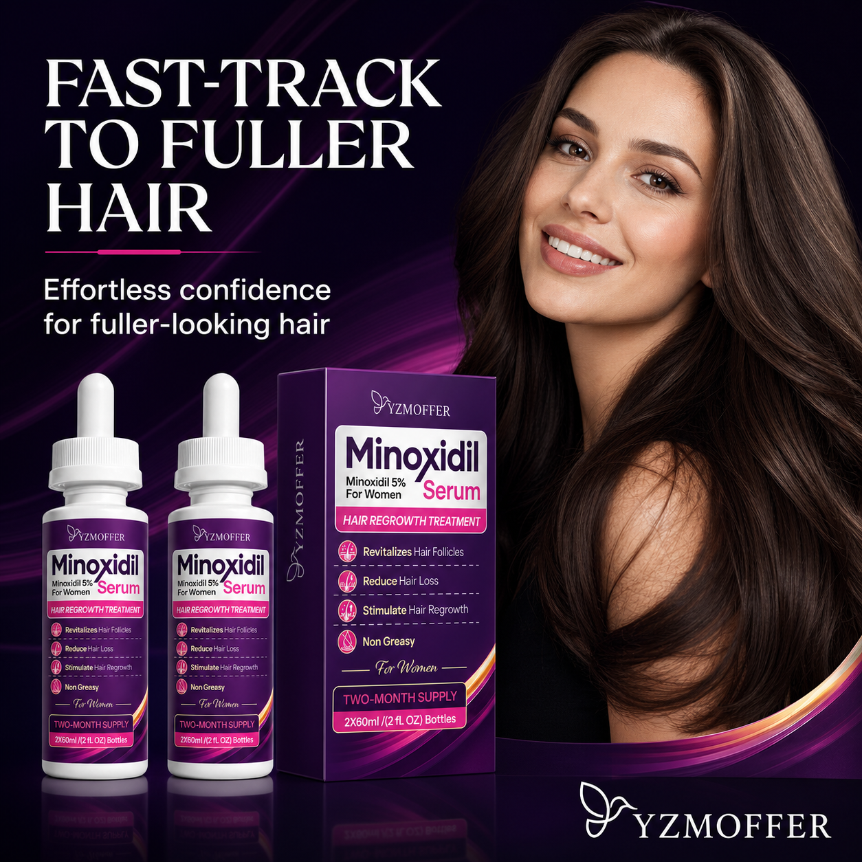 Minoxidil 5% Hair Regrowth Treatment for Women, Topical Serum Drops for Thinning Hair, Revitalizes Hair Follicles, Reduces Hair Loss, Non-Greasy Liquid Formula, 2-Month Supply - Image 7